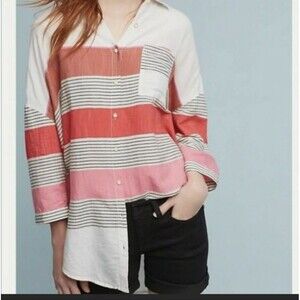 Holding Horses Red and Pink Striped Cotton Shirt Oversized